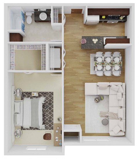 a split image of a room with a bathroom and a bedroom